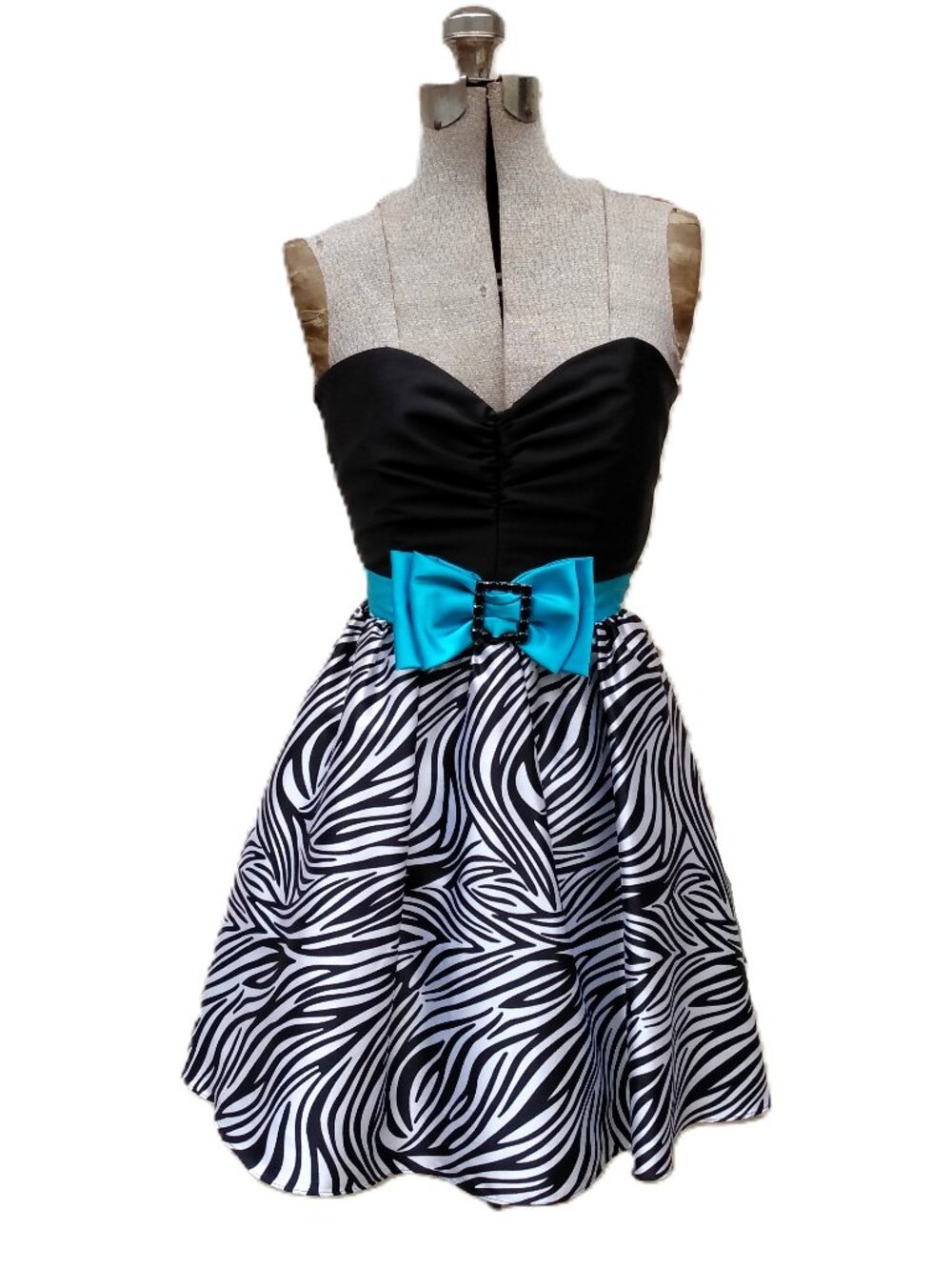 Vintage Formal Mini Dress Gunne Sax Zebra Print Black Turquoise Blue Size 5